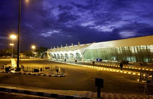 Coimbatore International Airport space frame structure night view